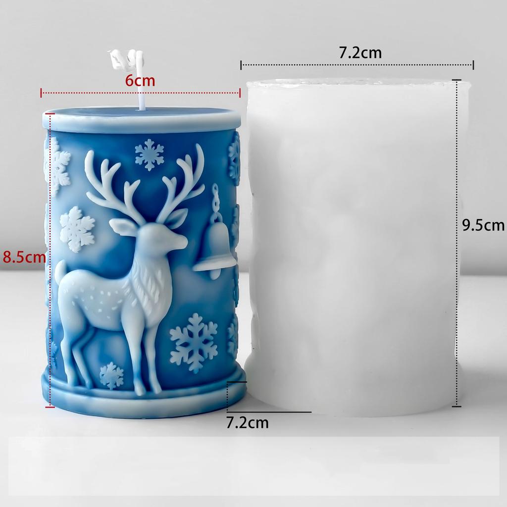 3D Relief Cylinder Christmas Snowflake Elk Silicone Candle Mold Christmas Tree Santa Aroma Plaster Mold Candle Making Supplies