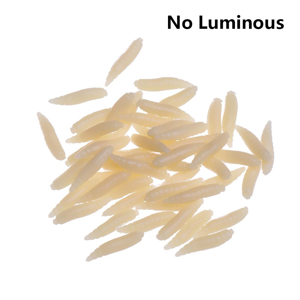 50Pcs 1.6cm Beige/Luminous Fishing Lures Maggot Grub Soft Fishing Lure Bionics Smell Worms Glow Shrimps Fishing Bait Accessories