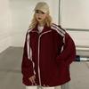 Chaqueta de Abrigo Informal para Mujer de Corte Holgado con Rayas y Mangas Largas Streetwear