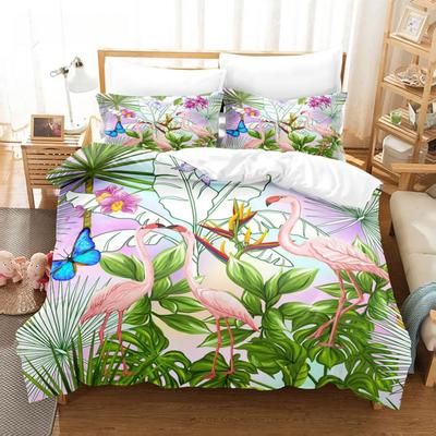 Flamingo Sada povlečení Tropické zvíře Přikrývka Povlak na přikrývku Listy Palmové listy Ložní souprava Polyester Přírodní motiv Královská přikrývka
