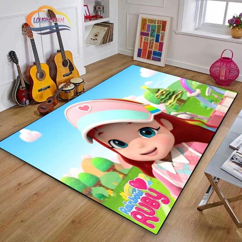 3D Printing Rainbow Ruby Series Carpet Lulu and Bear Cartoon Living Room Bedroom Non-slip Rug Soft Play Area Floor Mat Girl Gift