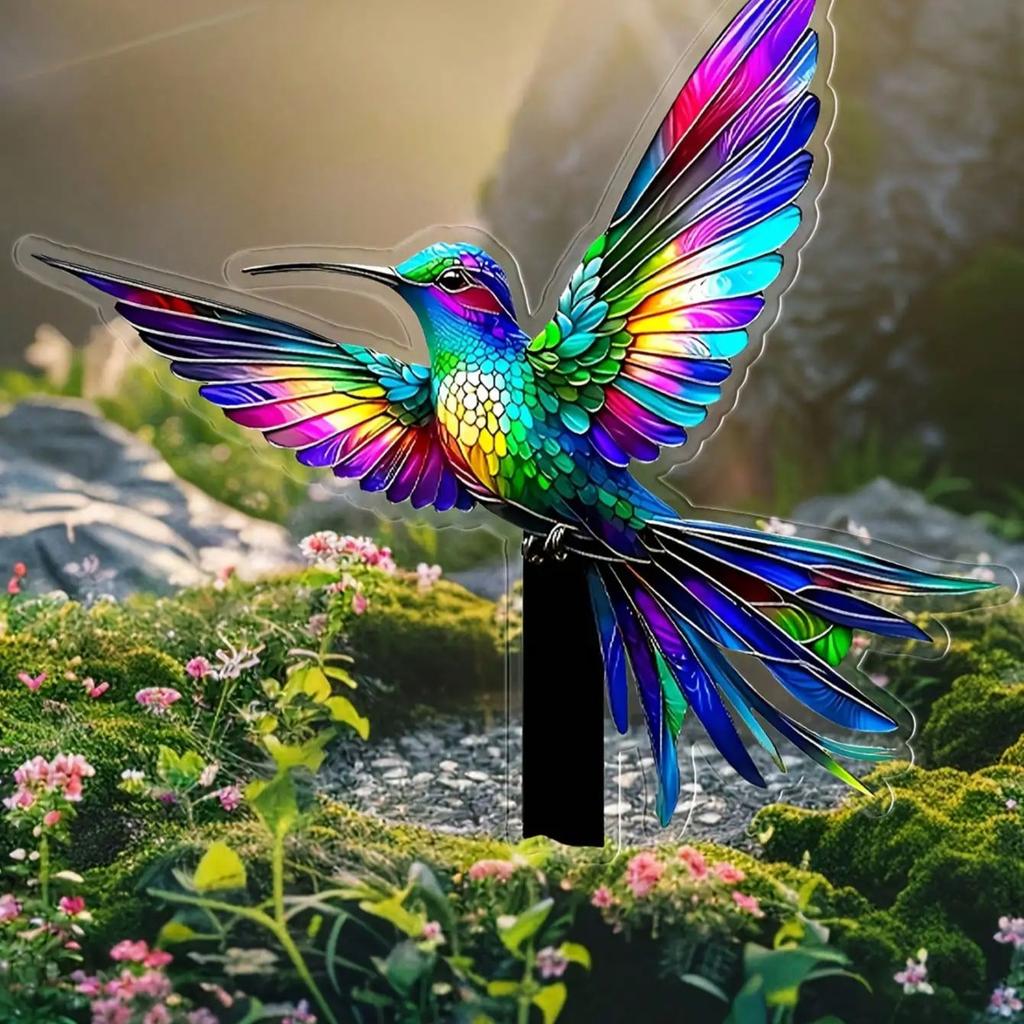 Beautiful hummingbird garden decorative stake - standing on a lamp, outdoor decoration, suitable for courtyards and lawns