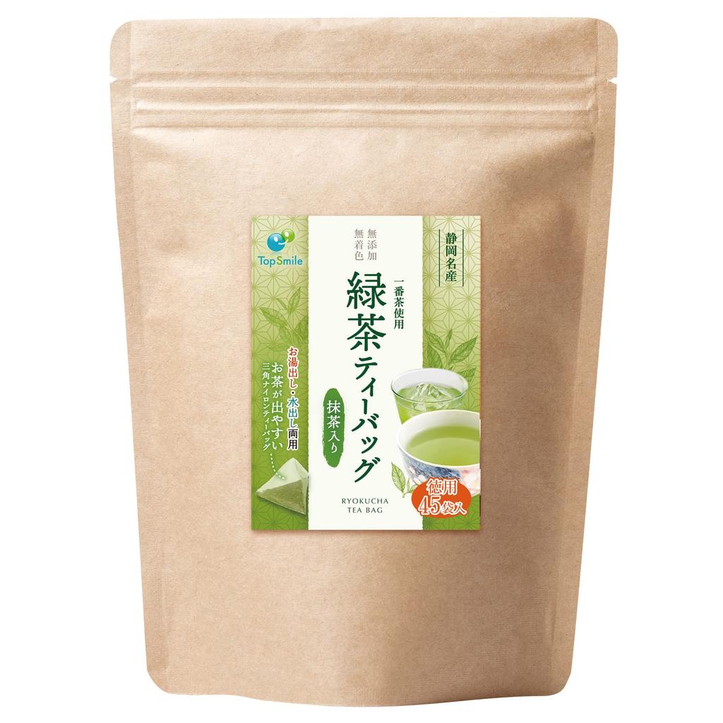 Shizuoka Tea, First-Catcher Green Tea Bags with Matcha, Suitable for Hot or Cold Water, No Additives or Artificial Colors, 5g X 45 Bags (1 Bag)