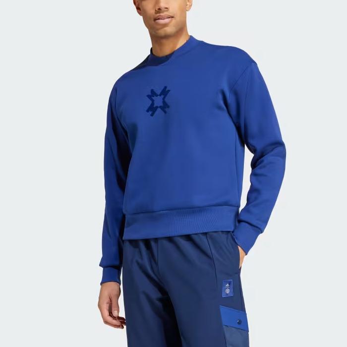 Adidas Manchester United SS24 Collection Logo Fashion Team Crest Crew Neck Long Sleeve Sweatshirt Men Sweatshirt Blue IT4191