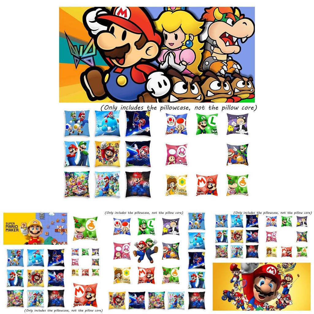 Super Mario Pillow Cover Mario-themed Short Plush Cushion Cover For Car Living Room Décor 45*45cm