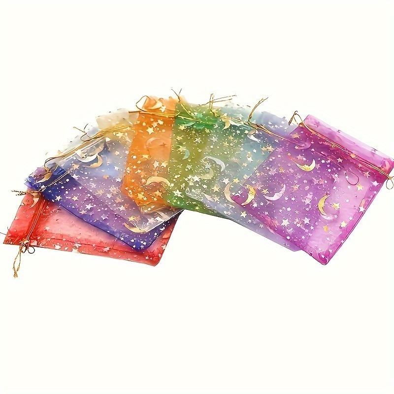 100pcs random color Silk bag, hot stamping star, moon, transparent organza mesh, silk bag, jewelry, gift packaging, candy bag.