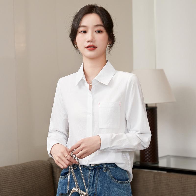 Spring Autumn 100% Cotton Tops Ladies Long Sleeve Office Slim Sweet White Shirts Business Women's Shirt