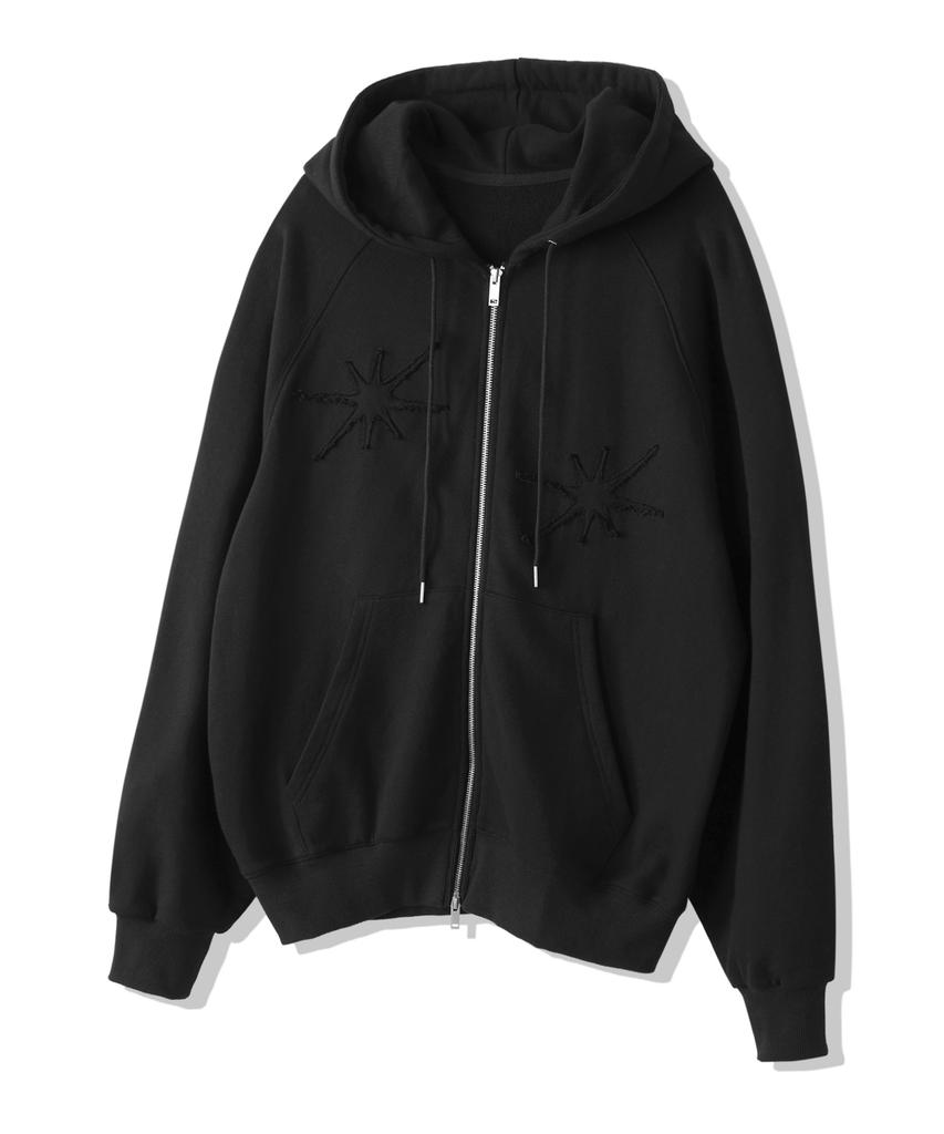 Moderment Applique Washed Oversized Zip-Up Hoodie [Black]