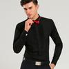 Bridegroom Shirt Top with Bow Ties Solid Color Long Sleeve Lapel Button-up