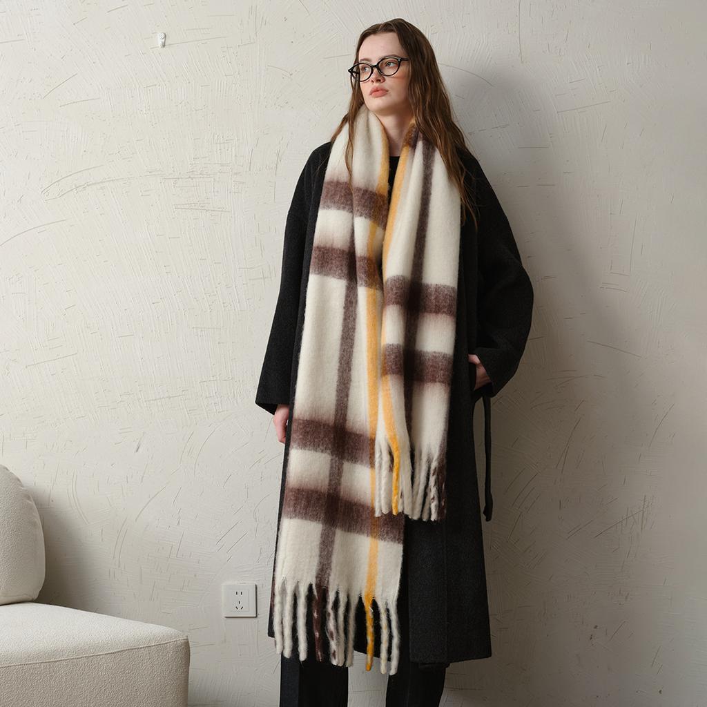 Premium Striped Fringed Scarf Scarf Women's Autumn and Winter Shawl Thickened Warm Outer Match