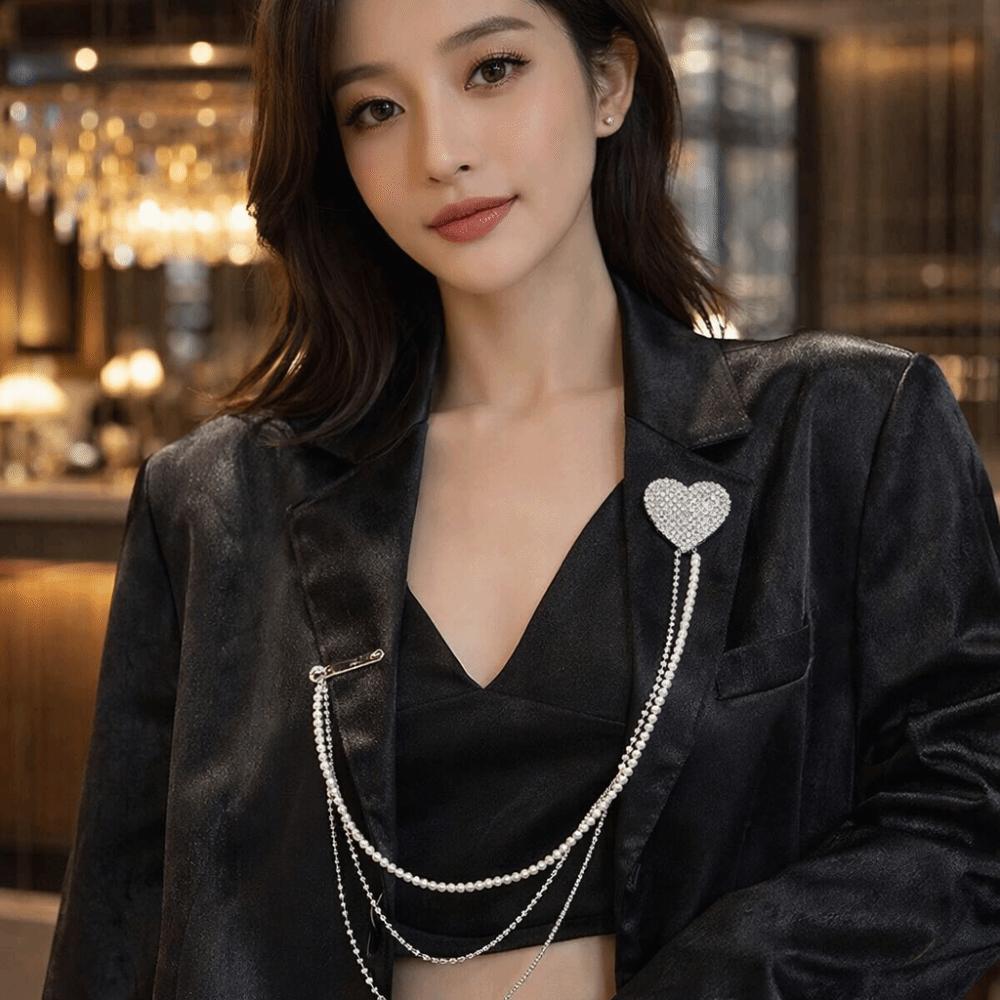 Long Chain Rhinestone Chain Pin Minimalist Style Trouser Fastener Tassel Chain Brooch Jewelry