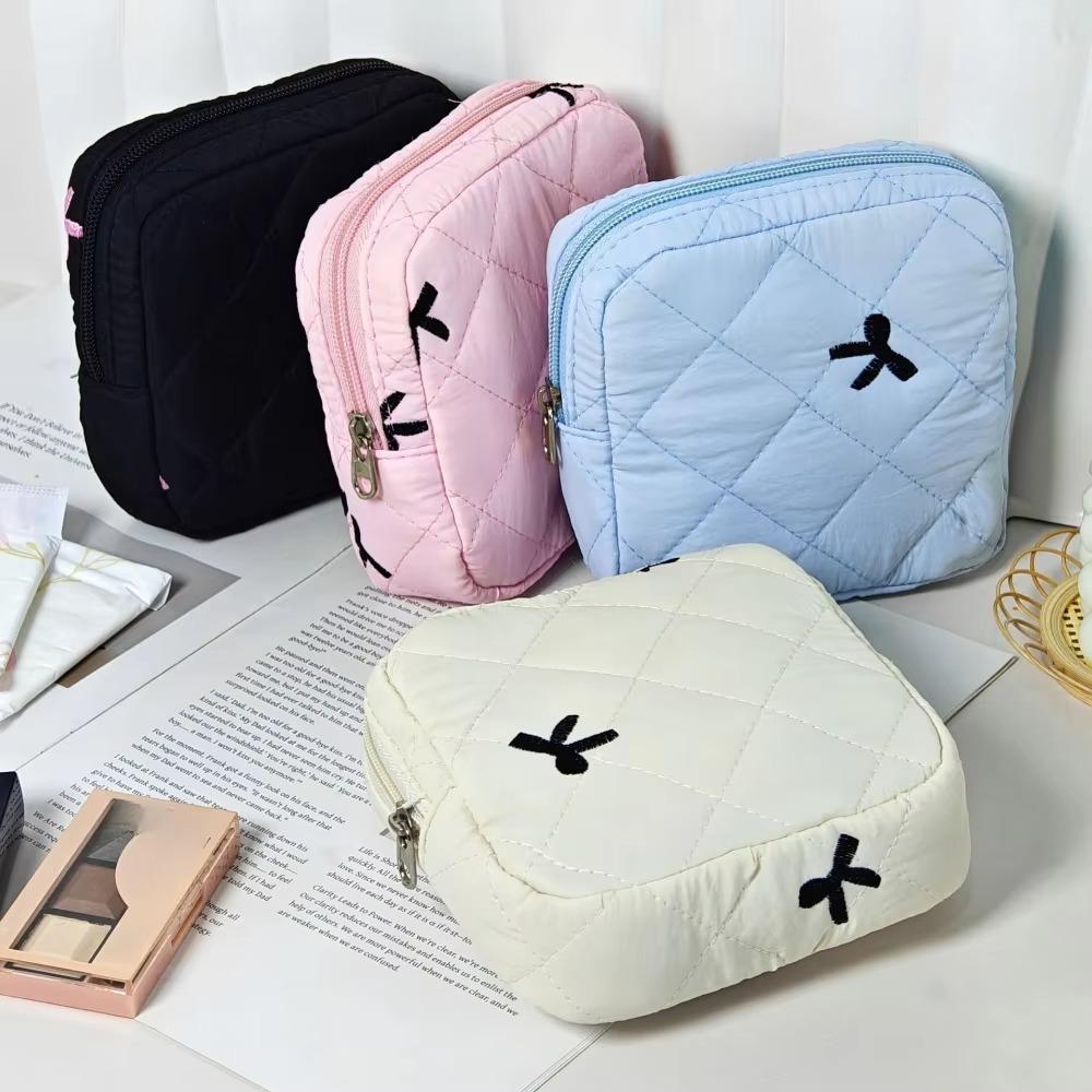 Cute Bow Design Sanitary Napkins Bag Zipper Closure Multipurpose Storage Bag Compact & Portable Tampon Holder Case