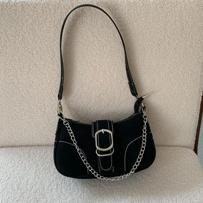 

Fashi Chain Women s Shoulder Bag Sewing Thread Female Underarm Bags Solid Colour Ladies Simple Design Tote Purse Handbags чёрный
