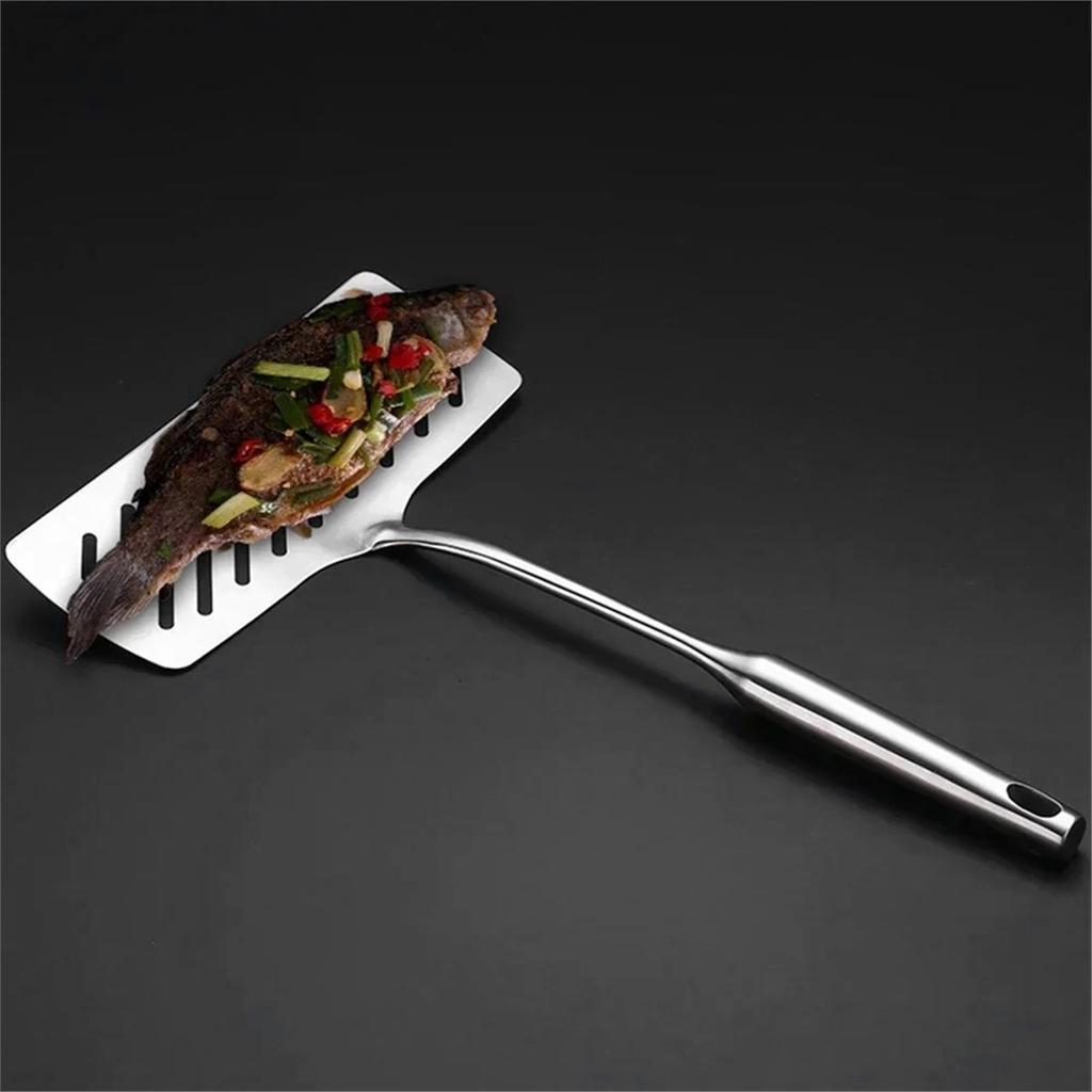 2026 New 304 Stainless Steel Extra Wide Fish Spatulas Steak Shovel Fish Turner Slotted Beveled Kitchen Cooking Utensils
