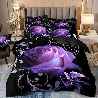 Red Rose 3D Floral Duvet Cover Bedding Set Flower Bed Linens Double Bed Sheet Comforter Summer Quilt King Size