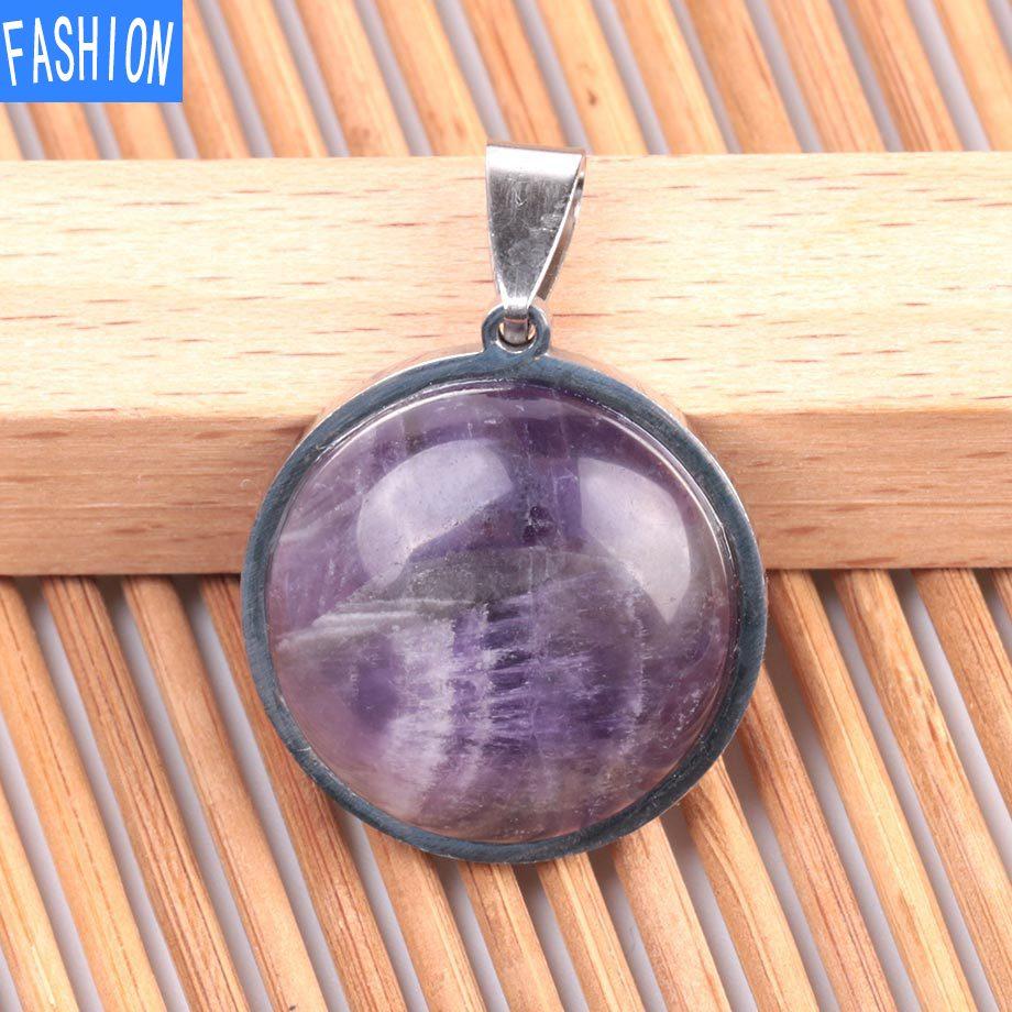 Collar De Cristal Natural De Moda con Personalidad Europea Y Americana De Acero Inoxidable De Piedra Plana Simple para Mujer