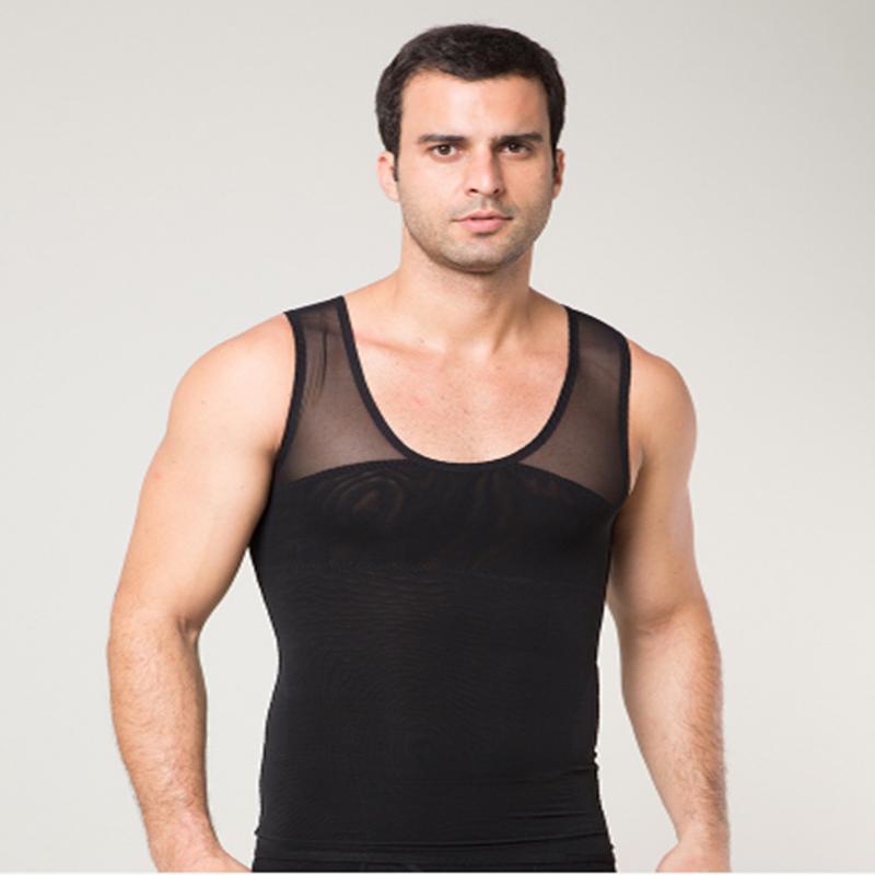 Men s Chest Compression Vest Gynecomastia Body Shaper Slimming Waist Trainer Vest Tummy Trimmer Mesh Tops M чёрный