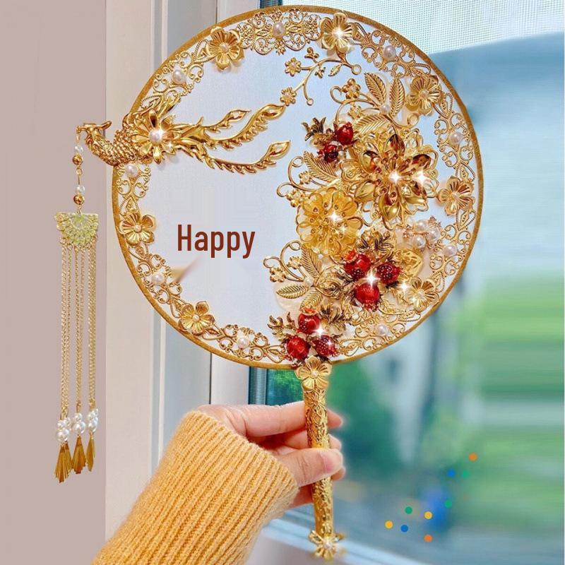 Red Wedding Hand Fan: Ancient Chinese Style Bridal Happiness Bouquet Fan