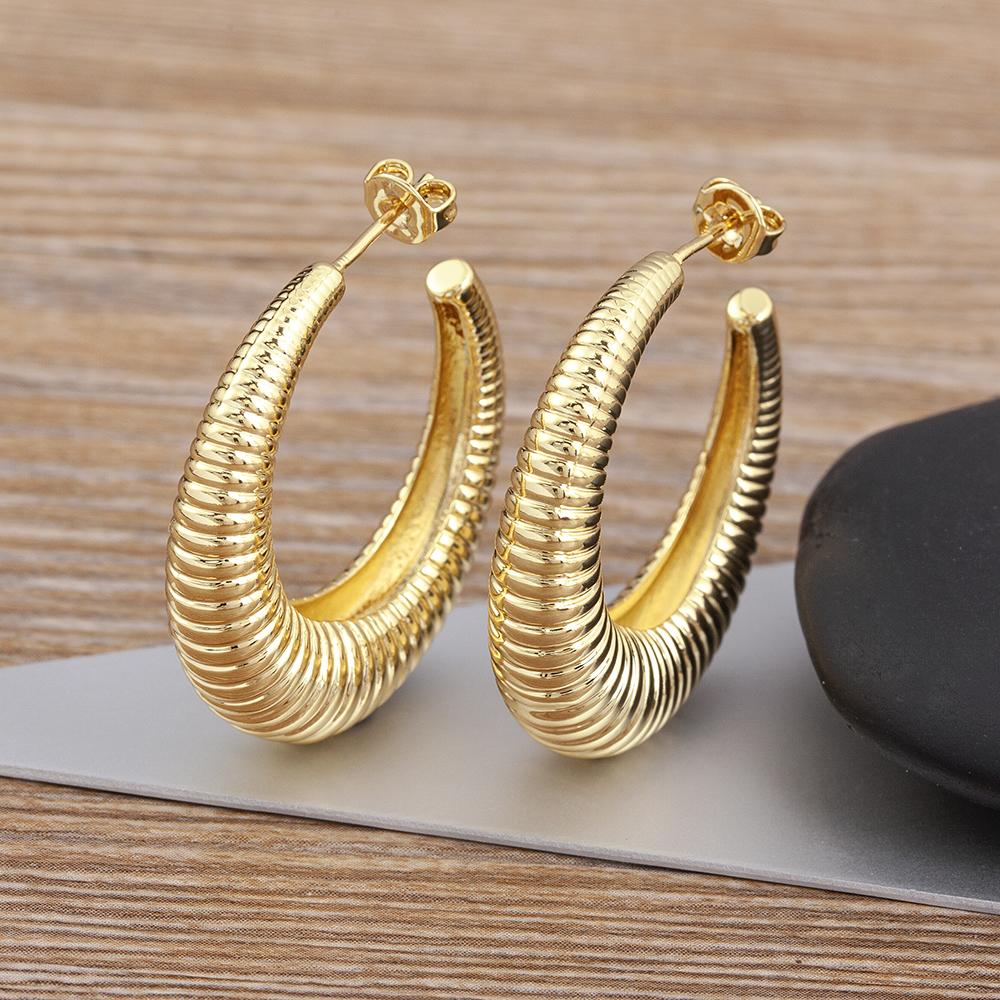 

Nidin Top Quality 2 Colors Geometric Crescent Shape Adjustable Earrings Cubic Zirconia Women Retro Jewelry Classic Party Gift золотой