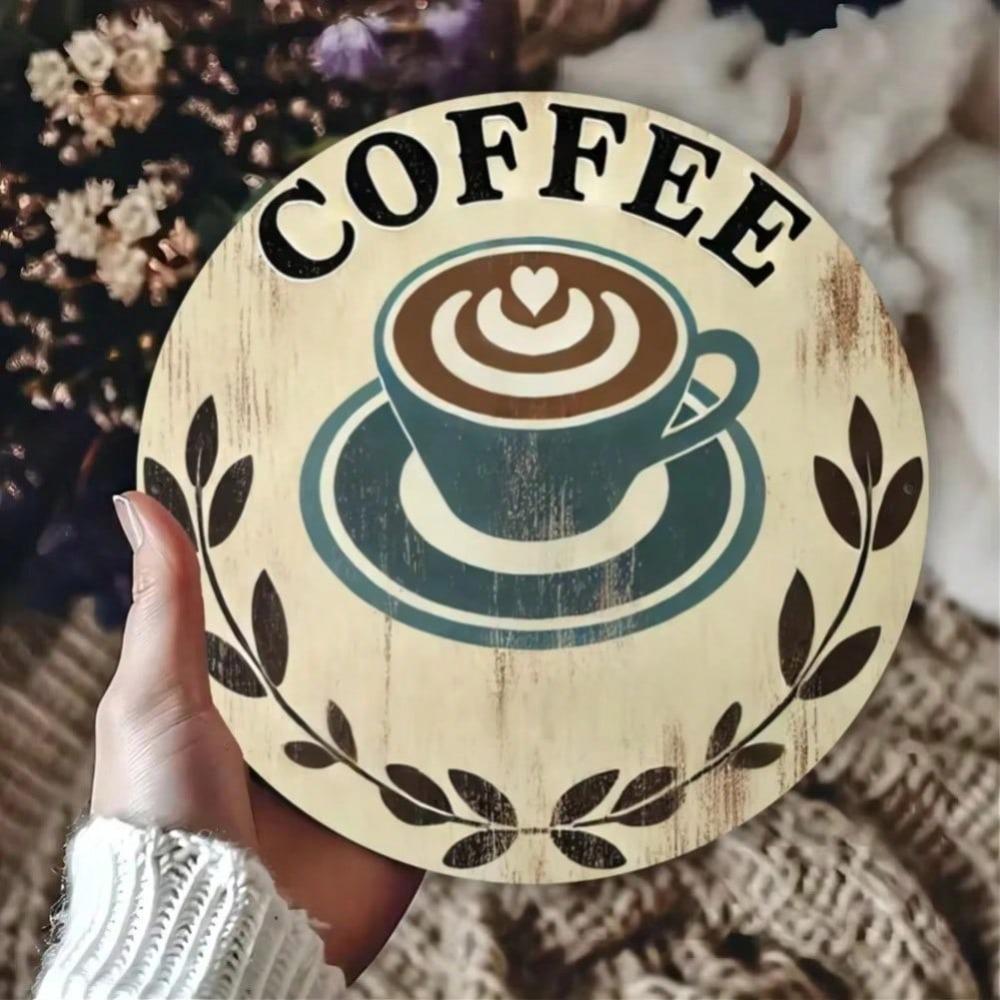 Vintage Coffee Metal Wall Art 8 Inch Round Iron Sign Cafe Bar Home Decor