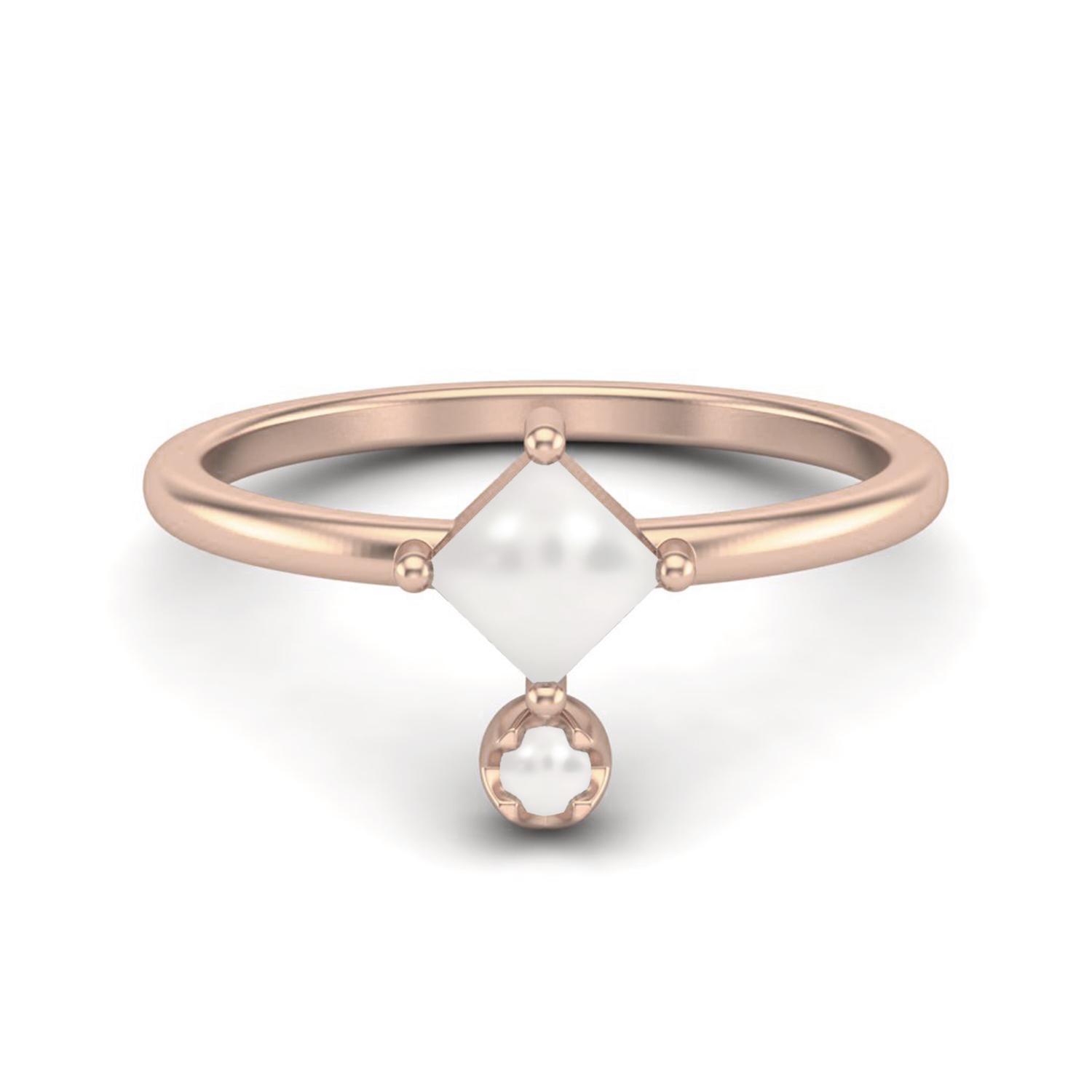 

4MM Square Shaped Pearl 925 Sterling Silver Rose Vermeil Solitaire Women Wedding Ring 7 ярко-розовый