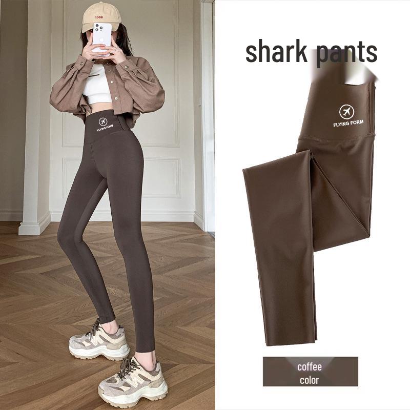 High Waist Lambswool Shark Leggings: Thickened Velvet Warm Yoga Pants for Women - Slimming and Shaping, Perfect for Autumn and Winter.