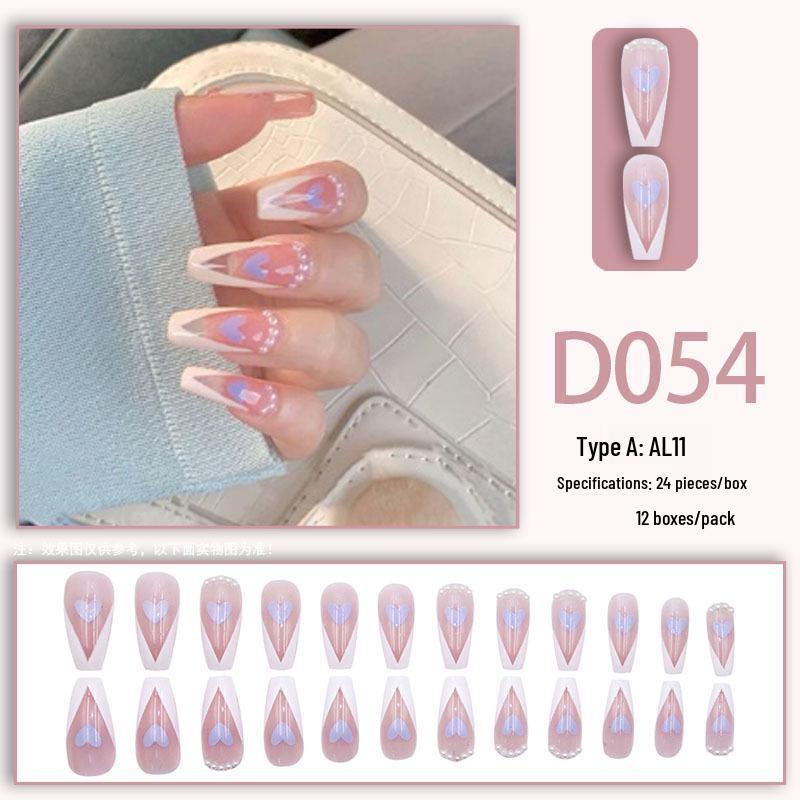 Summer Fresh Heart Pearl French Manicure Wearable Long Nail Tips