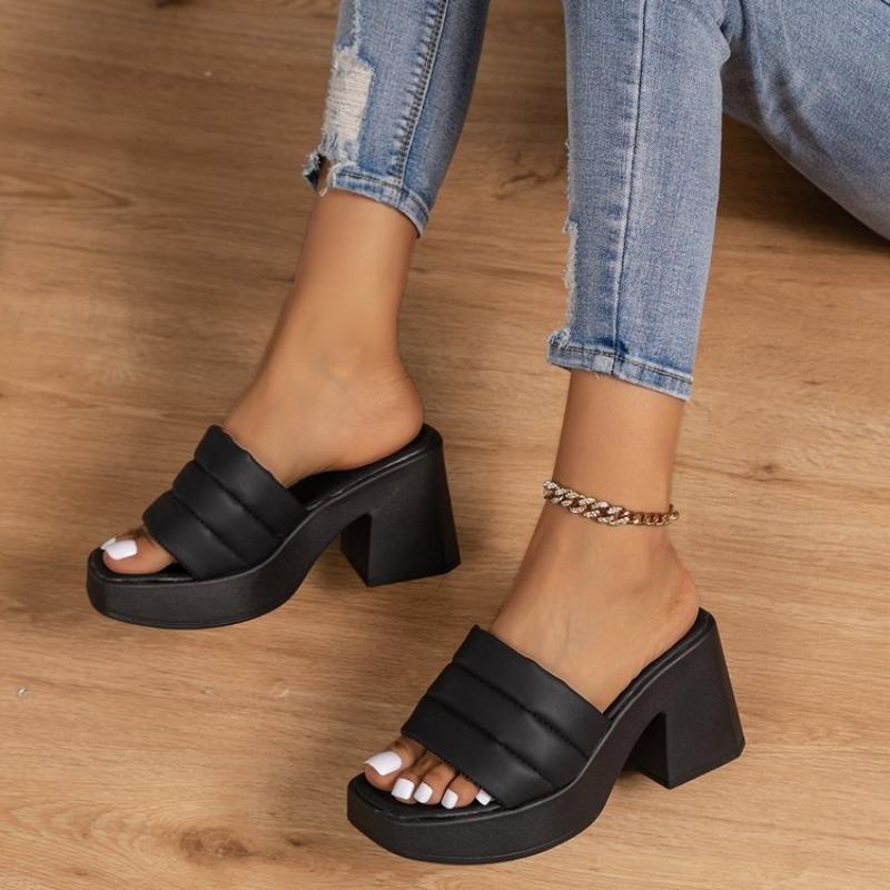 Waterproof platform thick-soled cool slippers, women's trendy outer wear one-word slippers, new thick-heeled high-heeled women's shoes