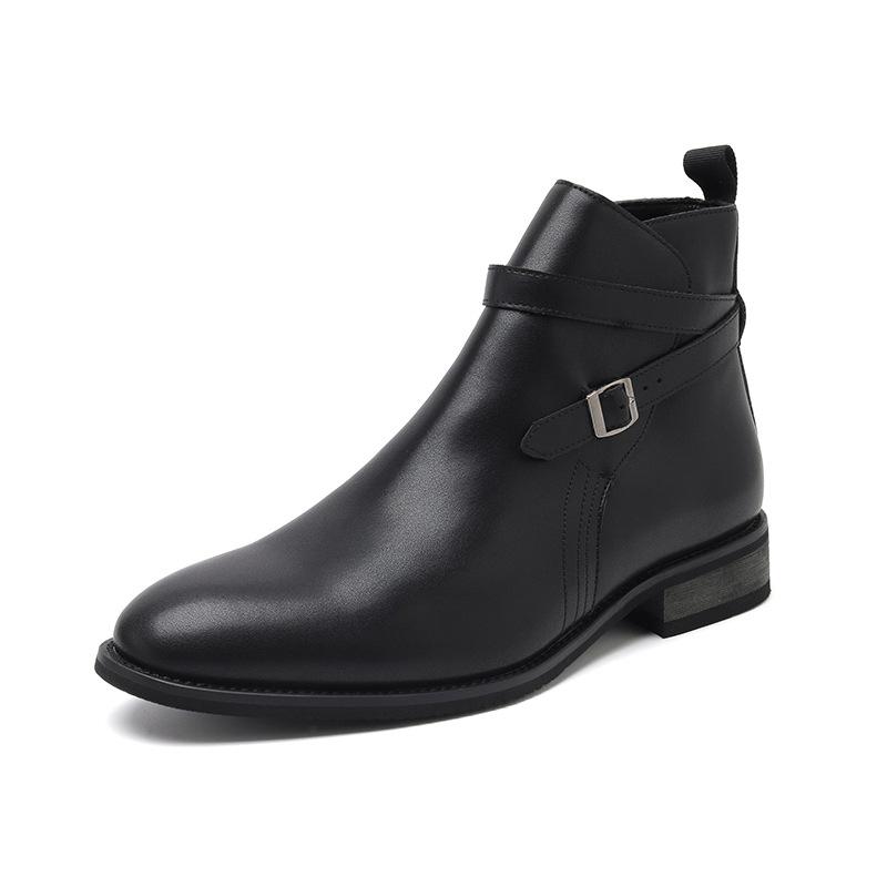 

Мужские высокие кожаные ботинки British Martin, заостренные внутренние высокие кожаные ботинки, трендовая корейская версия, повседневная обувь 66651-R 38 чёрный