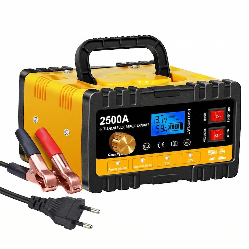 12V/24V Automatic Chargers and Maintainer with Cable Clamps & LCD Display Auto Shut-Off for Motorcycles Cars Trucks Lawnmowers