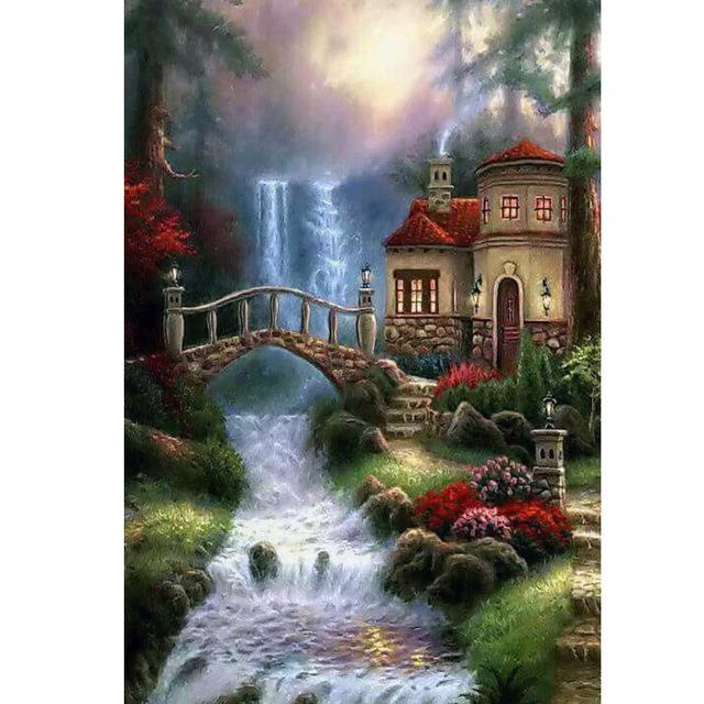 DIY 5D Diamond Painting Waterfall Landscape Kits Full Drill Square Embroidery Mosaic Art Picture of Rhinestones Home Decoration