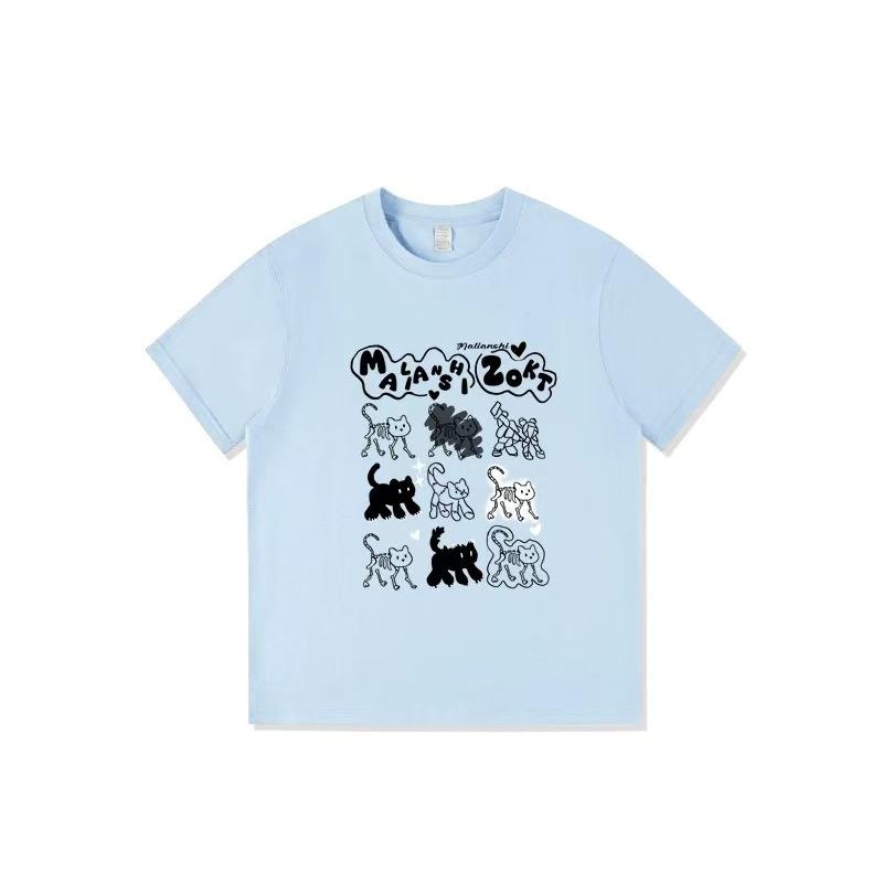 Summer New Niche Cartoon Fun Kitten Printing Design Sense Short Sleeve T-Shirt Women's Casual Loose Versatile Top