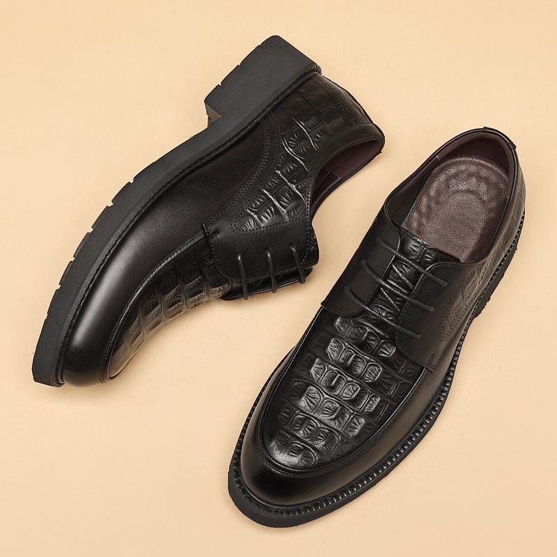 The First Layer of Cowhide Heightening Leather Shoes Men's Height Increase Within 8cm Men's Business Dress Leather Shoes British Breathable Wedding M