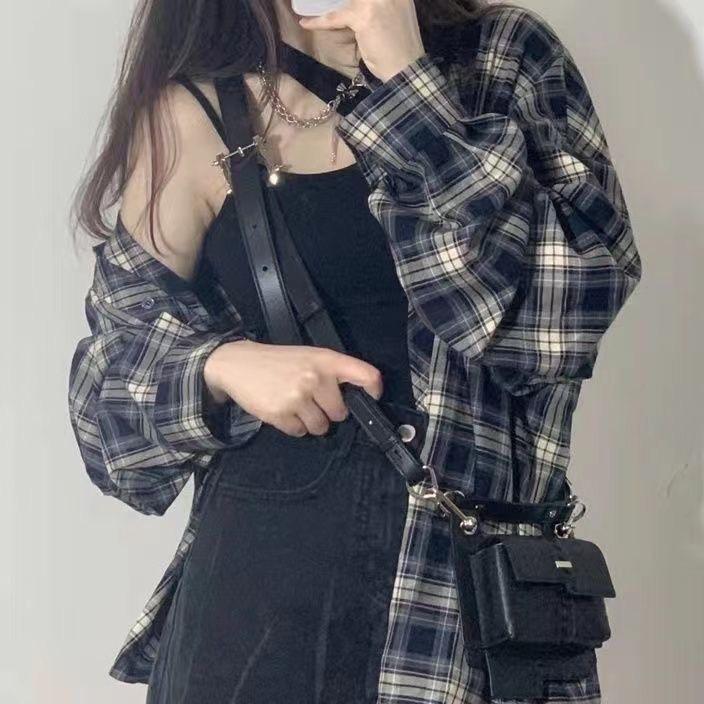Plaid shirt women's spring and autumn new design sense niche outer wear sunscreen shirt high sense long sleeve top coat