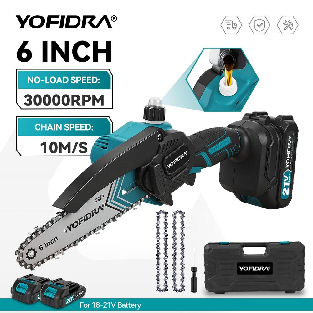 Yofidra 6-tommers Kjedesag Trådløs Elektrisk Sag Trearbeid Hage Klipping Beskjæringssag Elektroverktøy For Makita 21V Batteri Pin