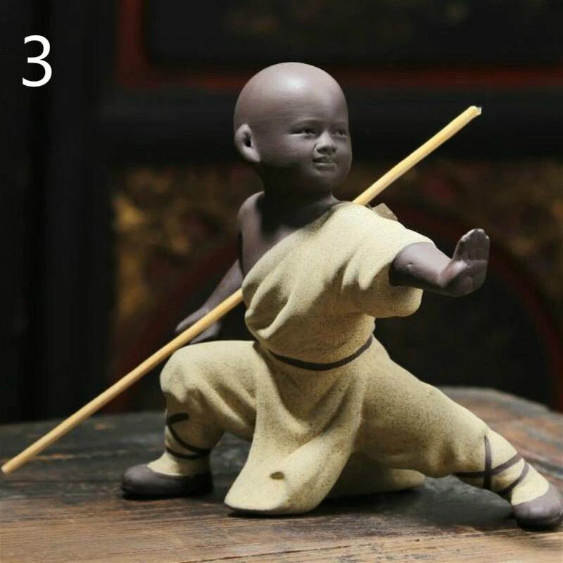 Kung Fu Ceramic Small Buddha Statue Monk Martial Art Figurine Ornament Home Gift