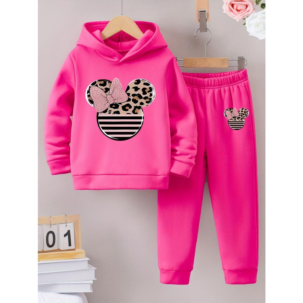 2 Sets Mode exquisites Mädchen Herbst/Winter Muster bedruckt mit Fleece warm gefüttert Kapuzenpullover und Trainingsanzug Hose
