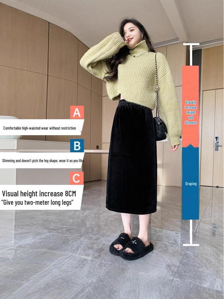 Schwarzer Samt-Midirock für Damen - Petite, Hüftbetont, H-Linie (Frühjahr/Herbst 2026)