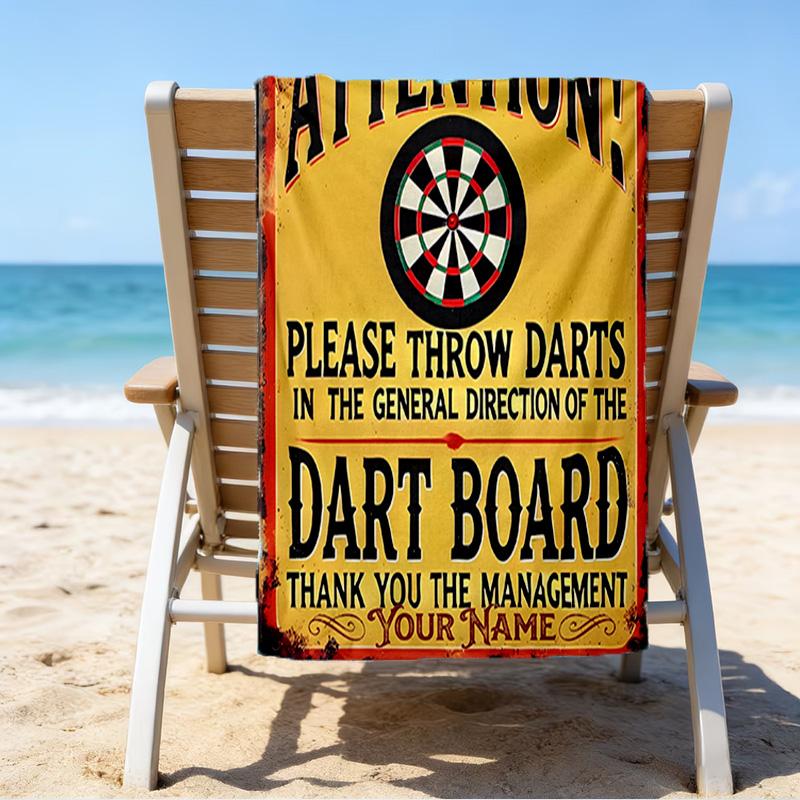 Custom Name Beach Towel Throw Darts Printed Beach Towel, Soft Microfiber, Gift for Her/Him, Birthday, for Pool, Beach, Travel, Fan Gifts