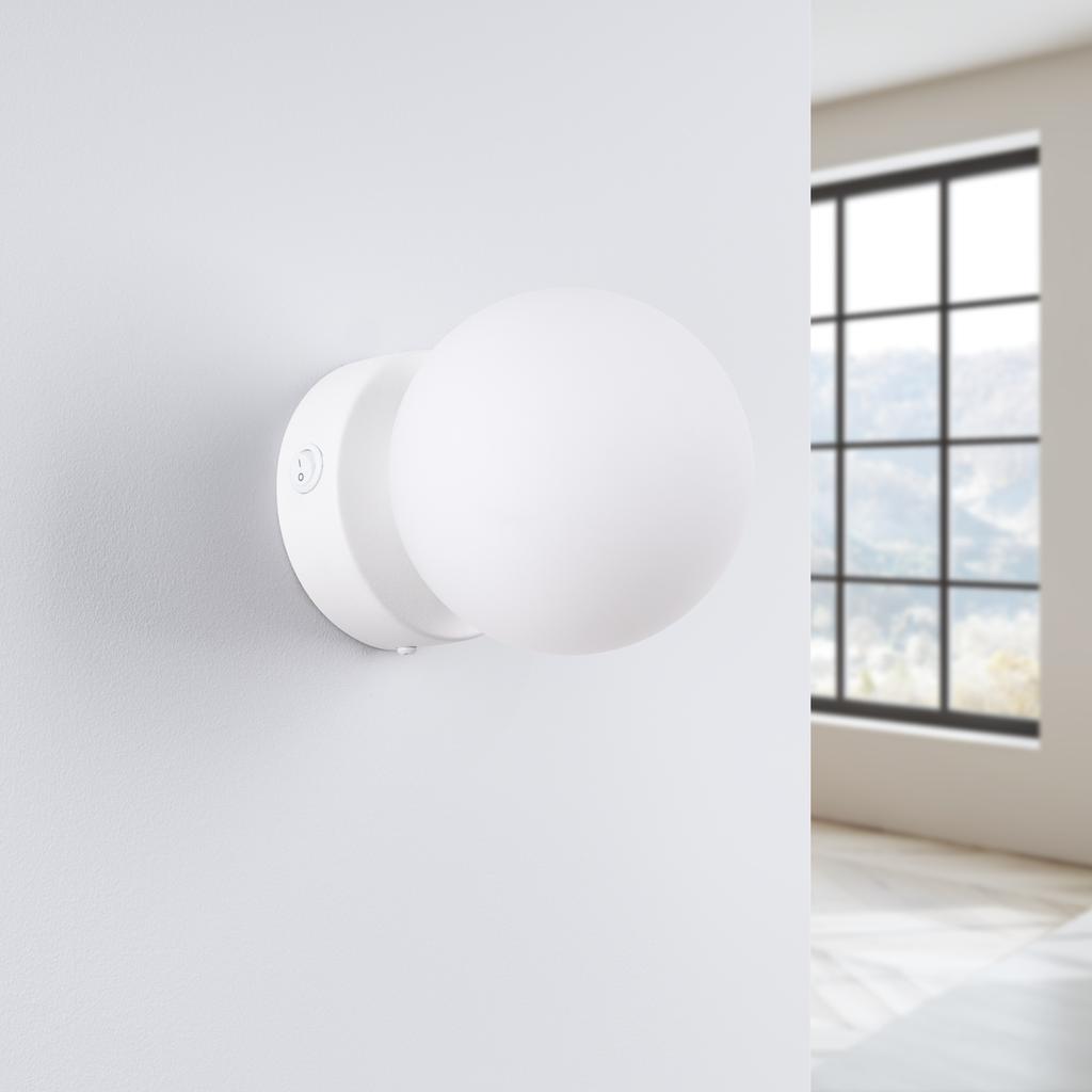 Kinkiet Ścienny Minimalistyczny Biały Szklana Kula Nad Lustro Włącznik Do Łazienki Przedpokoju 1Xg9 8W Yoli Sollux Lighting