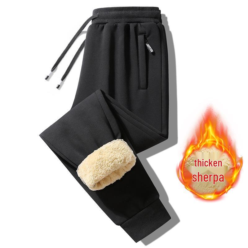 Men's Fleece-Lined Winter Sweatpants with Two-Way Zipper