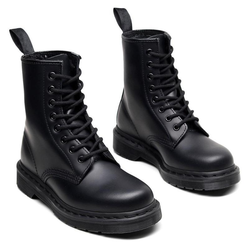 Martin Boots Tooling Boots Women's Hard Leather Pure Black Line Couple Short Boots Men's and Women's Leather Boots Round Head Trend