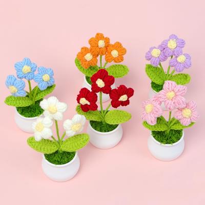 Cute Knitted Flowers Mini Crochet Puff Flower with Potted Handwoven Flowers  Table Office Bookshelf Decor Spring Decor
