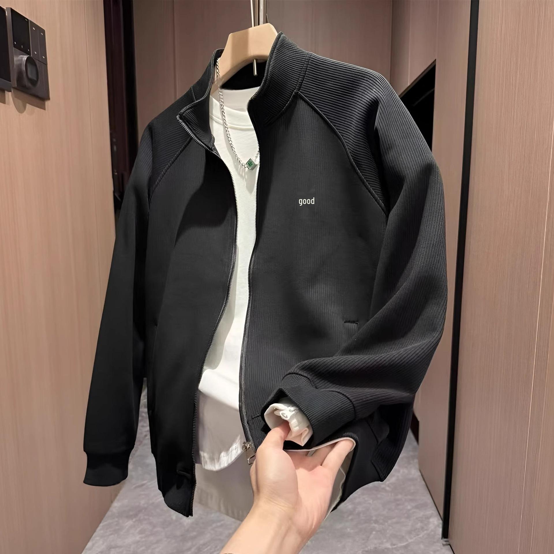 Мужской модный вязаный кардиган-куртка с вышивкой и воротником-стойкой - Повседневный свободный крой M 100-130 jin чёрный 3889₽