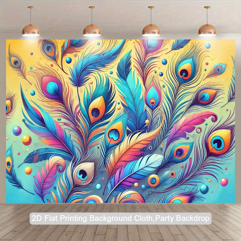 1piece of2D Flat Surfacewith Colorful Feather Pattern Polyester Photo Background Clothfor Festival Parties and Birthday Gifts
