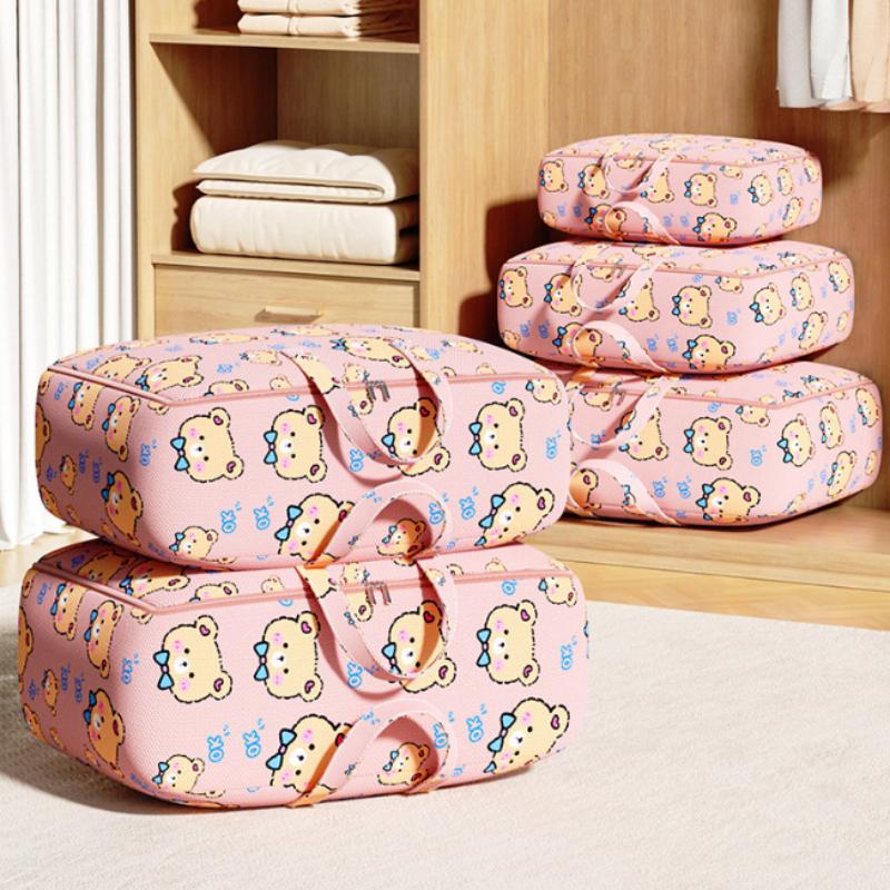 1pc Cute Pattern Storage Bag, Portable Bag with Handles, Moving Home Bedroom Clothing Storage Bag, Travel Gear Organization Bag