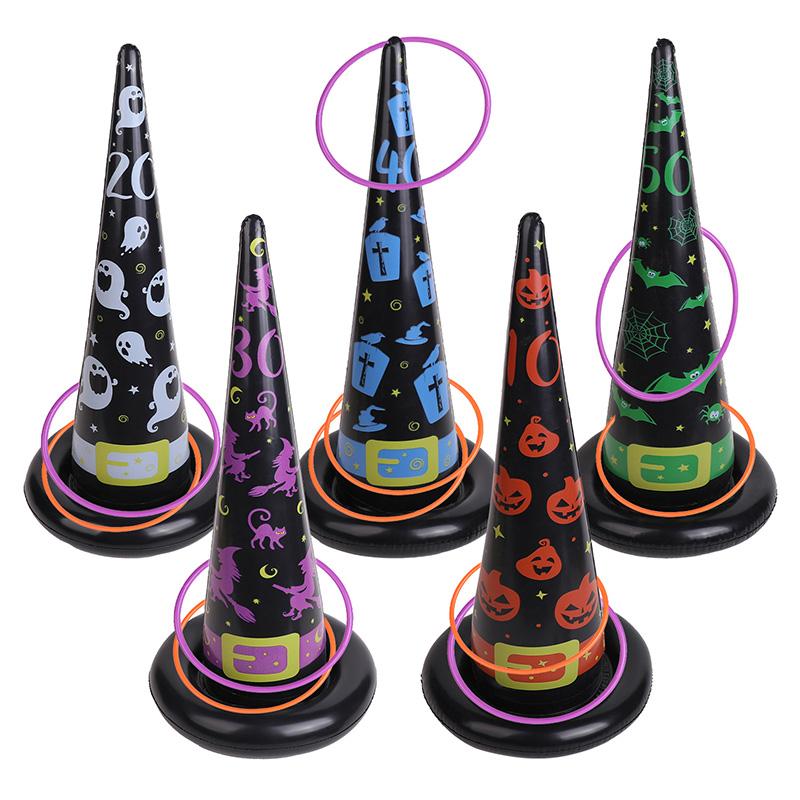 5pcs Inflatable Witch Hat Ring Toss Games with 20pcs rings Adults Kids Favors Halloween Party Outdoor Family Games Home Decor