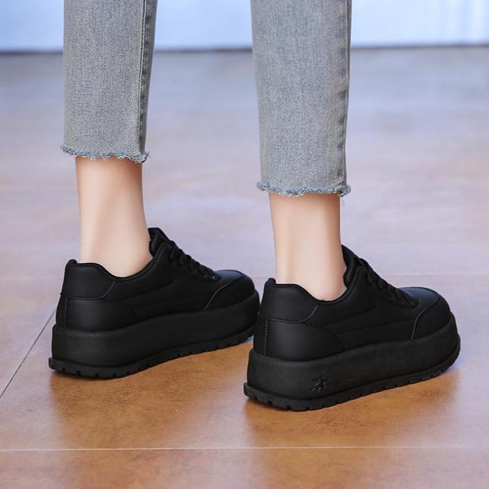 Sneakers casual con plateau spesso per donna, comode scarpe da passeggio con lacci in pelle PU, scarpe da tennis antiscivolo, scarpe da corsa traspiranti da donna