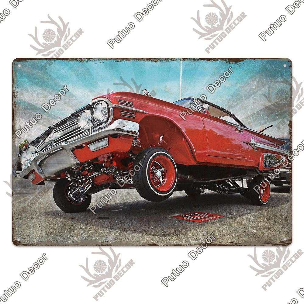 Putuo Decor Classic Cars Retro Plaque Metal Plate Vintage Tin Sign for Garage Man Cave Home Wall Art Decoration Car Posters