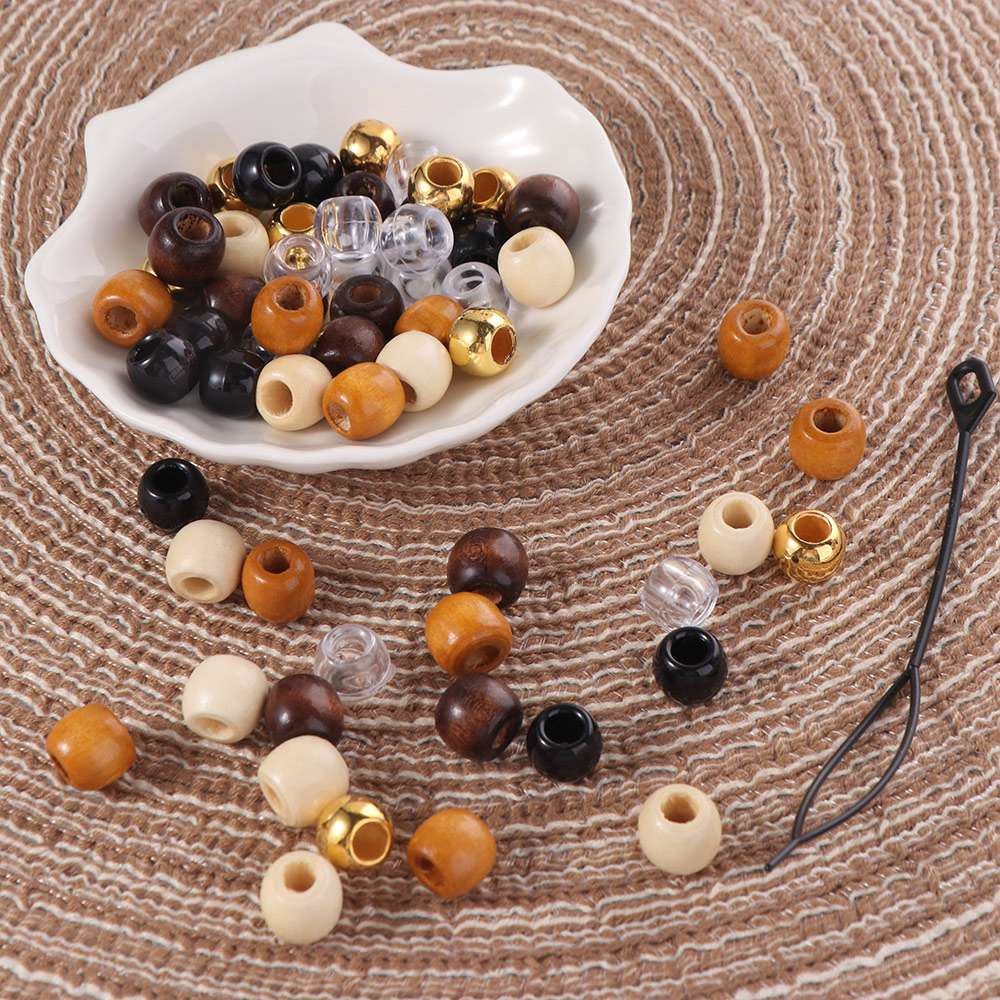 120Pcs Multi Style Dreadlock Hair Beads DIY Crafts Imitation Wood Bead Accessories  Hair Jewelry